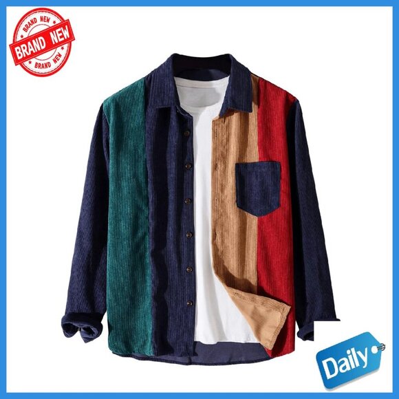 Other - Men's Corduroy Button Down Long Sleeve Collar Shirt Pocket